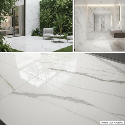 Εσωτερικό και εξωτερικό δάπεδο και επένδυση τοίχου, πορσελάνη όψη μαρμάρου, γυαλιστερή επιφάνεια, λεία υφή, ελαφρώς ανάγλυφη, ανθεκτική, κομψή